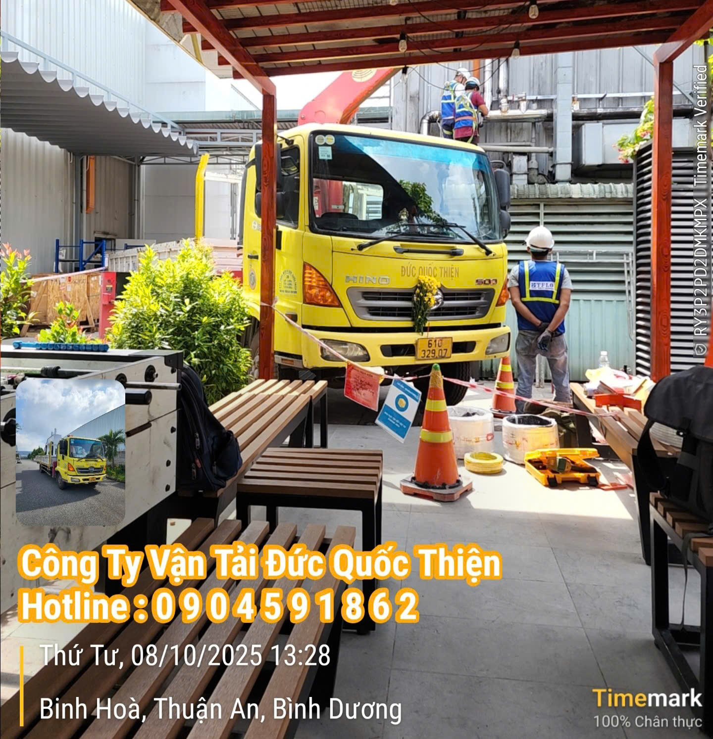 Công ty Đưc Quốc Thiện chuyên cho thuê xe cẩu vận chuyển cẩu hạ hàng hoá chuyên nghiệp tại KCN Vsip 2